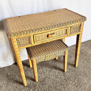Boho Chic Woven Wicker Desk and Stool - 2 Pieces - Dolphin & Flamingo