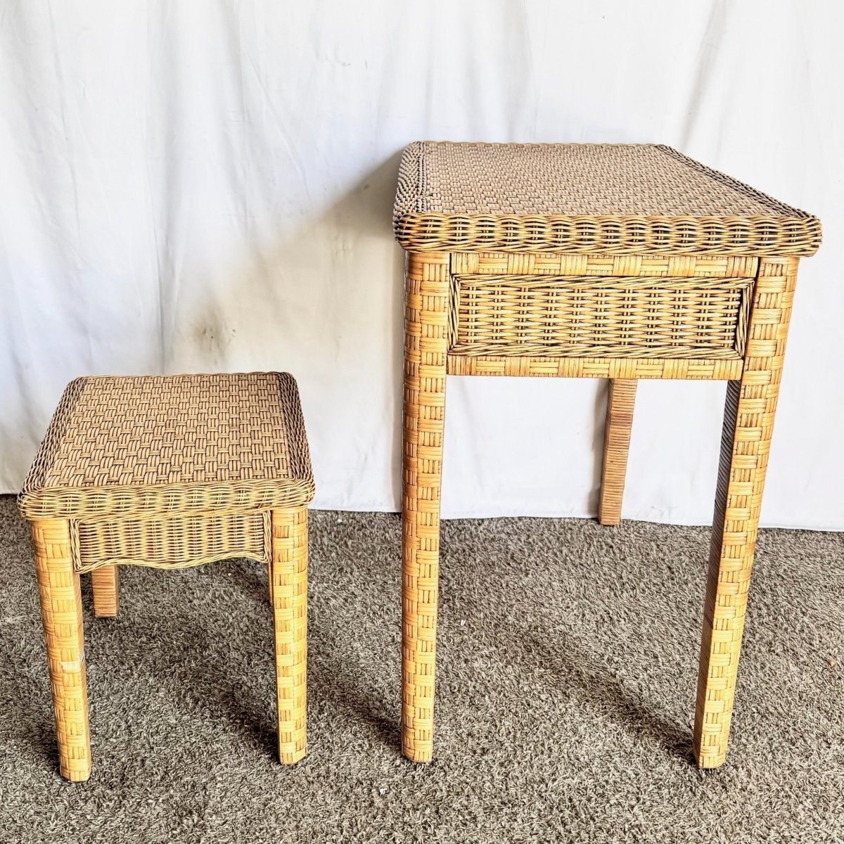 Boho Chic Woven Wicker Desk and Stool - 2 Pieces - Dolphin & Flamingo