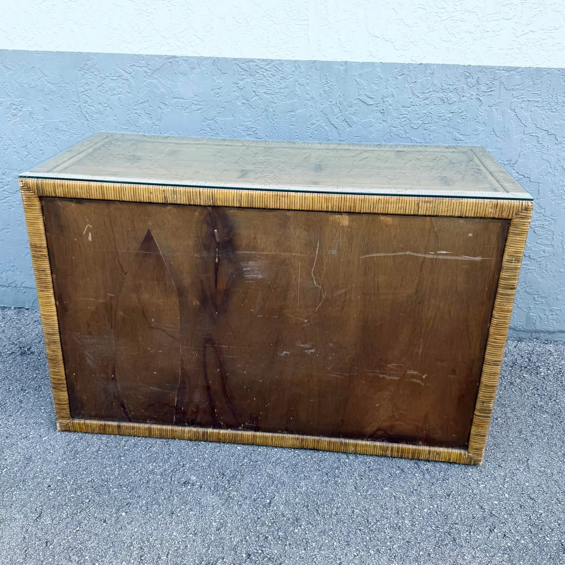 Boho Chic Woven Wicker Glass Top Writing Desk With Chair - 2 Pieces Dolphin & Flamingo