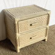 Boho Coastal Beige Twisted Pencil Reed Wicker Nightstand - Dolphin & Flamingo