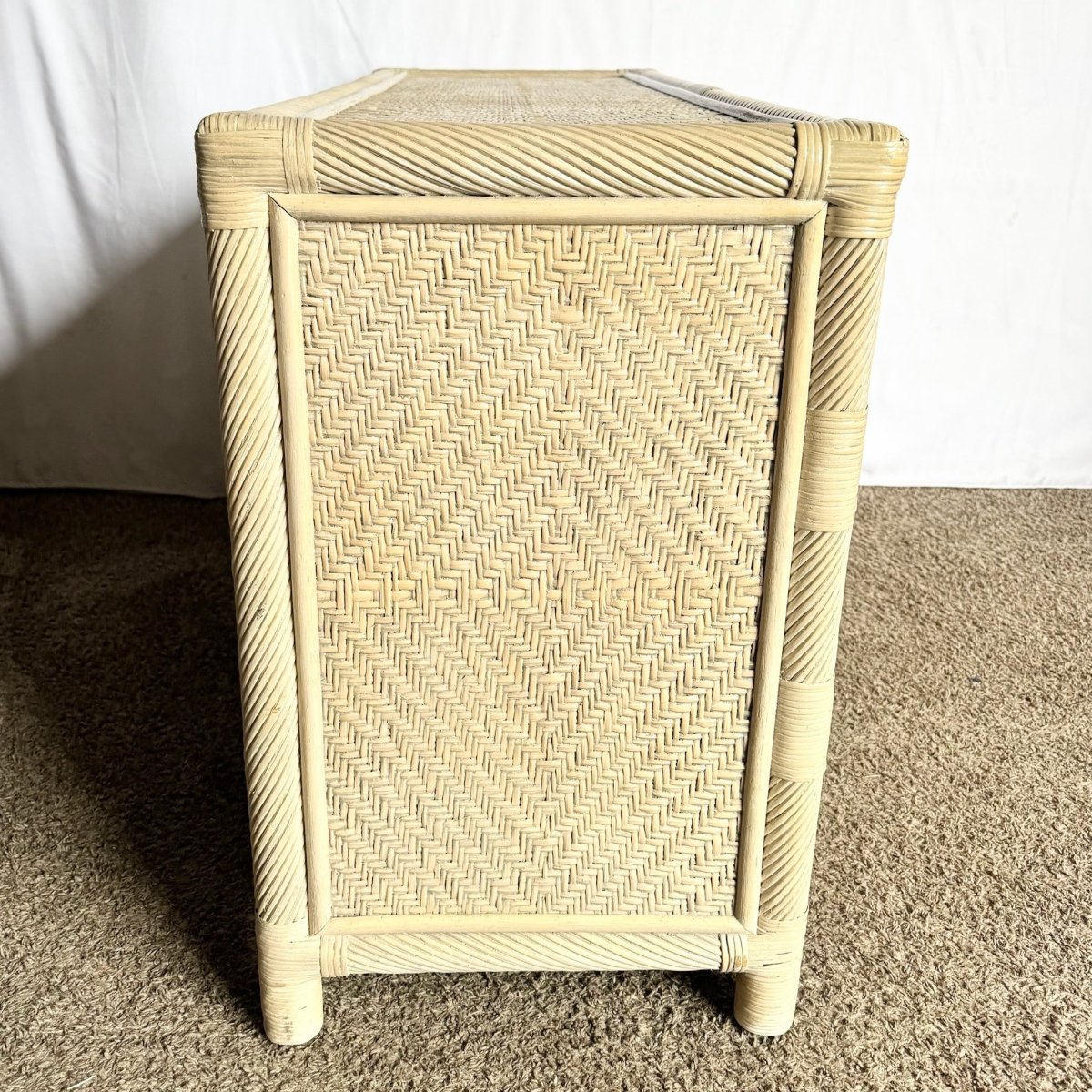 Boho Coastal Beige Wicker and Twisted Pencil Reed Dresser With Mirror - 2 Pieces - Dolphin & Flamingo