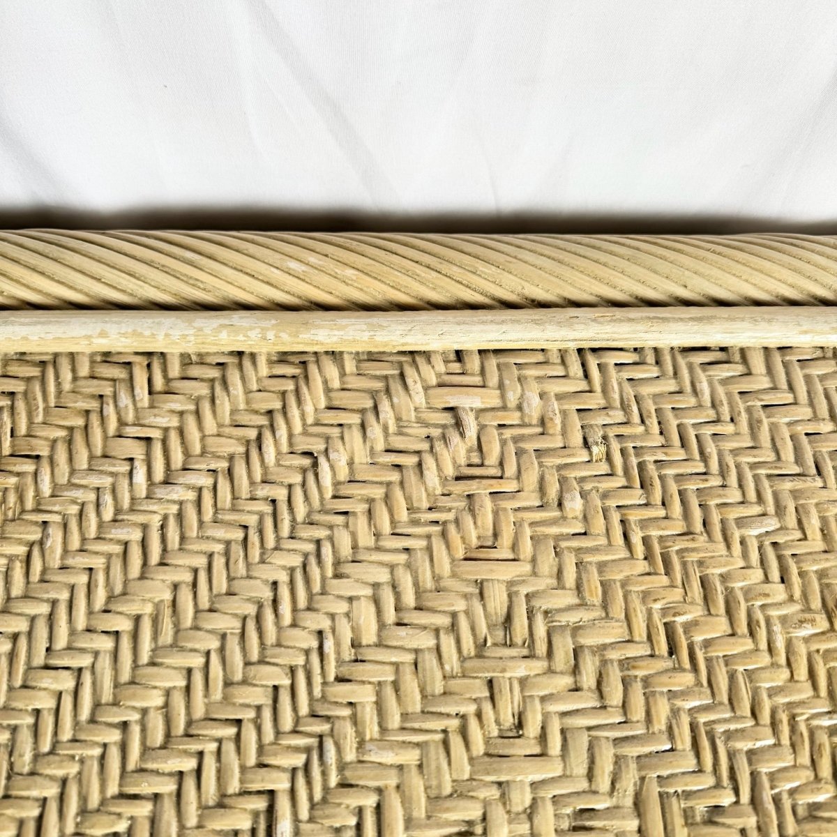 Boho Coastal Beige Wicker and Twisted Pencil Reed Dresser With Mirror - 2 Pieces - Dolphin & Flamingo