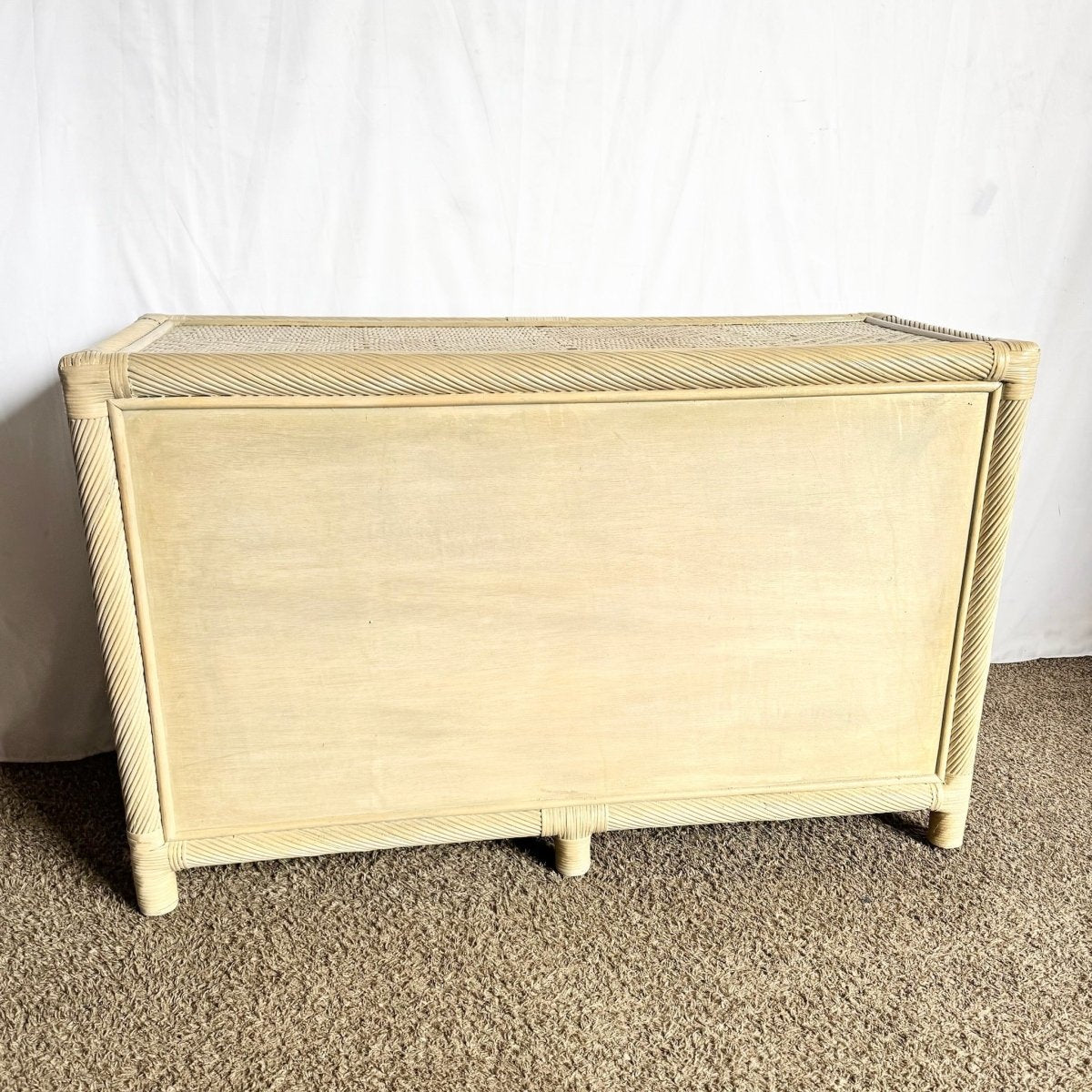 Boho Coastal Beige Wicker and Twisted Pencil Reed Dresser With Mirror - 2 Pieces - Dolphin & Flamingo
