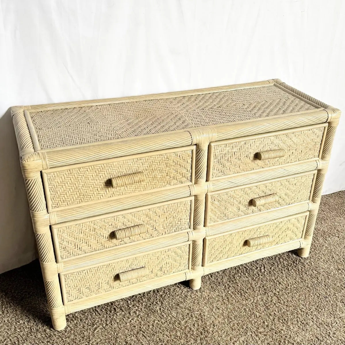 Boho Coastal Wicker Reed Dresser – Dolphin & Flamingo