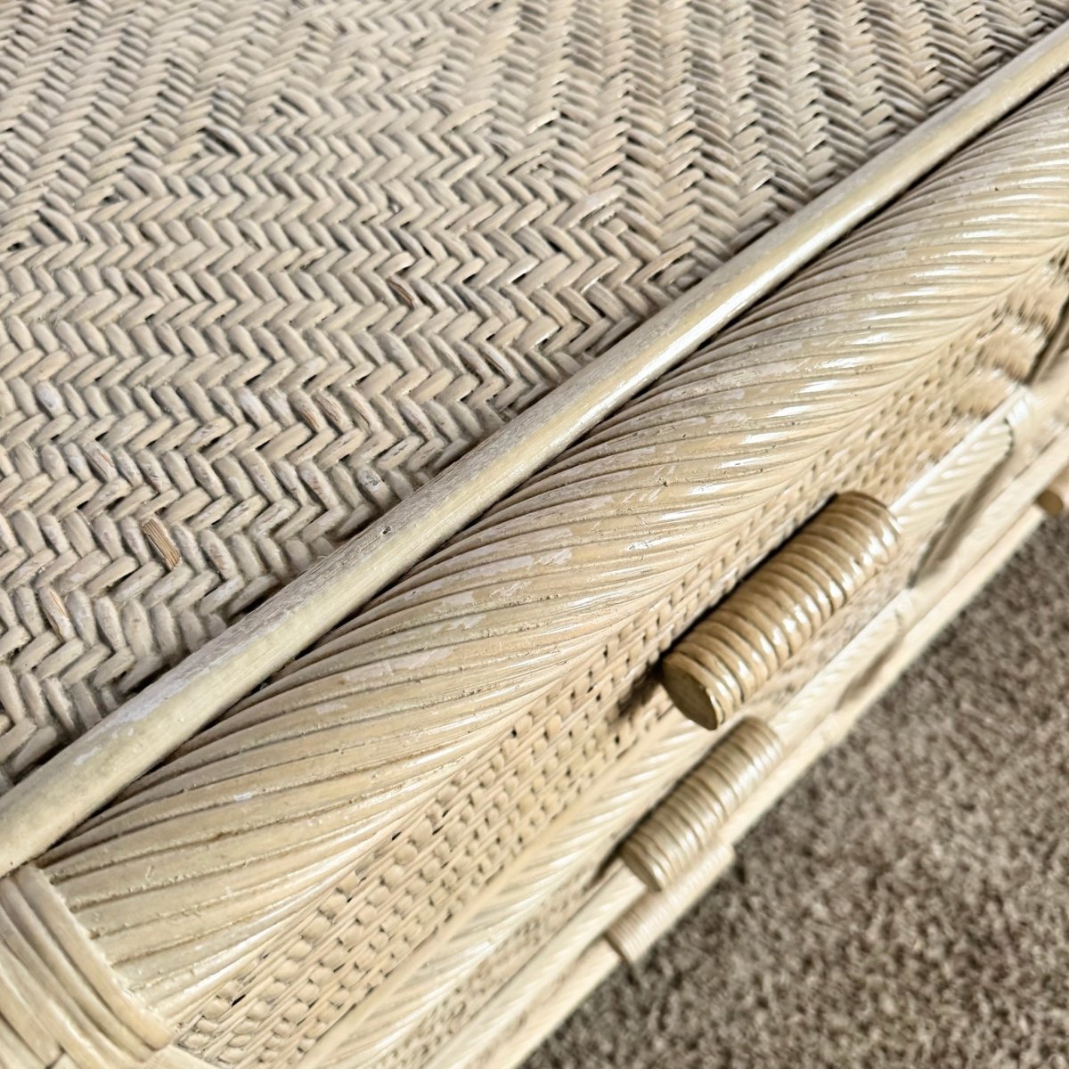 Boho Coastal Beige Wicker and Twisted Pencil Reed Dresser With Mirror - 2 Pieces - Dolphin & Flamingo