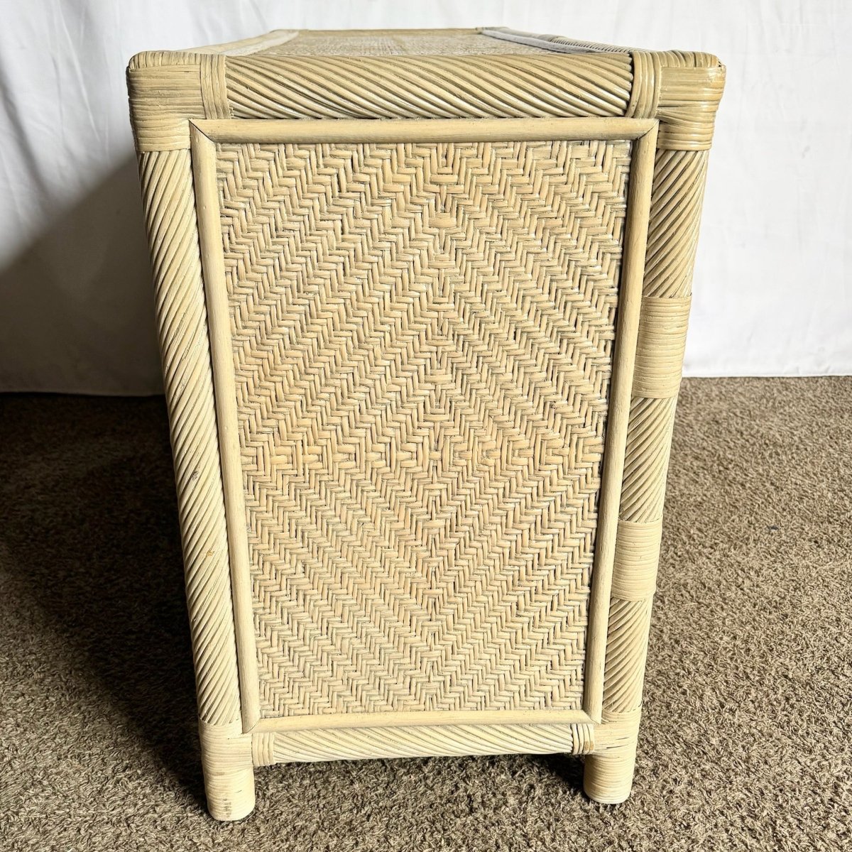 Boho Coastal Beige Wicker and Twisted Pencil Reed Dresser With Mirror - 2 Pieces - Dolphin & Flamingo