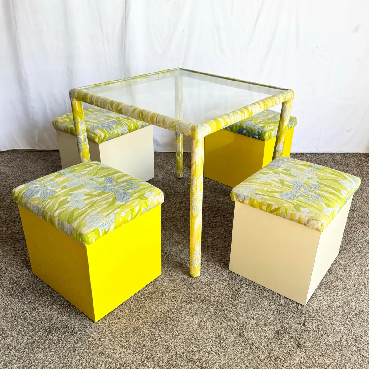 Boho Regency Yellow Blue and Green Dining/Card Table Set - 5 Pieces - Dolphin & Flamingo