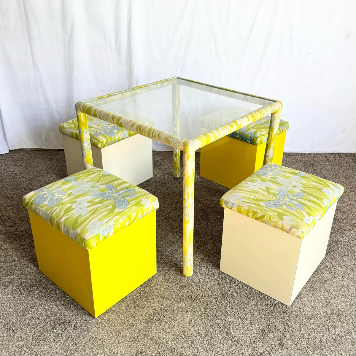 Boho Regency Yellow Blue and Green Dining/Card Table Set - 5 Pieces - Dolphin & Flamingo