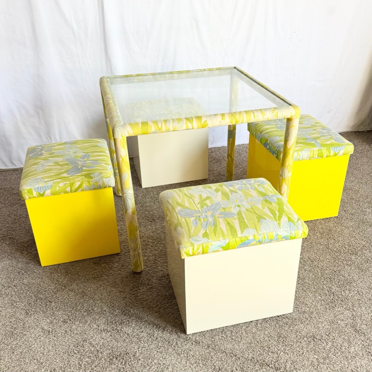 Boho Regency Yellow Blue and Green Dining/Card Table Set - 5 Pieces - Dolphin & Flamingo