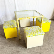 Boho Regency Yellow Blue and Green Dining/Card Table Set - 5 Pieces - Dolphin & Flamingo