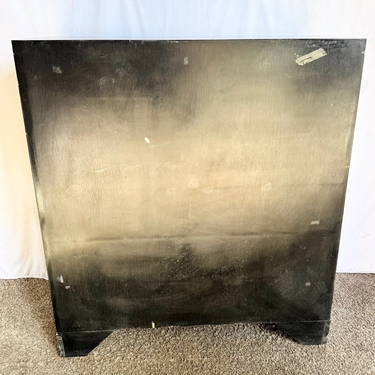 Chinese Black and Gold Hand Painted Highboy With Red Velvet - Dolphin & Flamingo