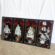 Chinese Black Lacquered Mother of Pearl Inlayed Panels - Set of 4 - Dolphin & Flamingo