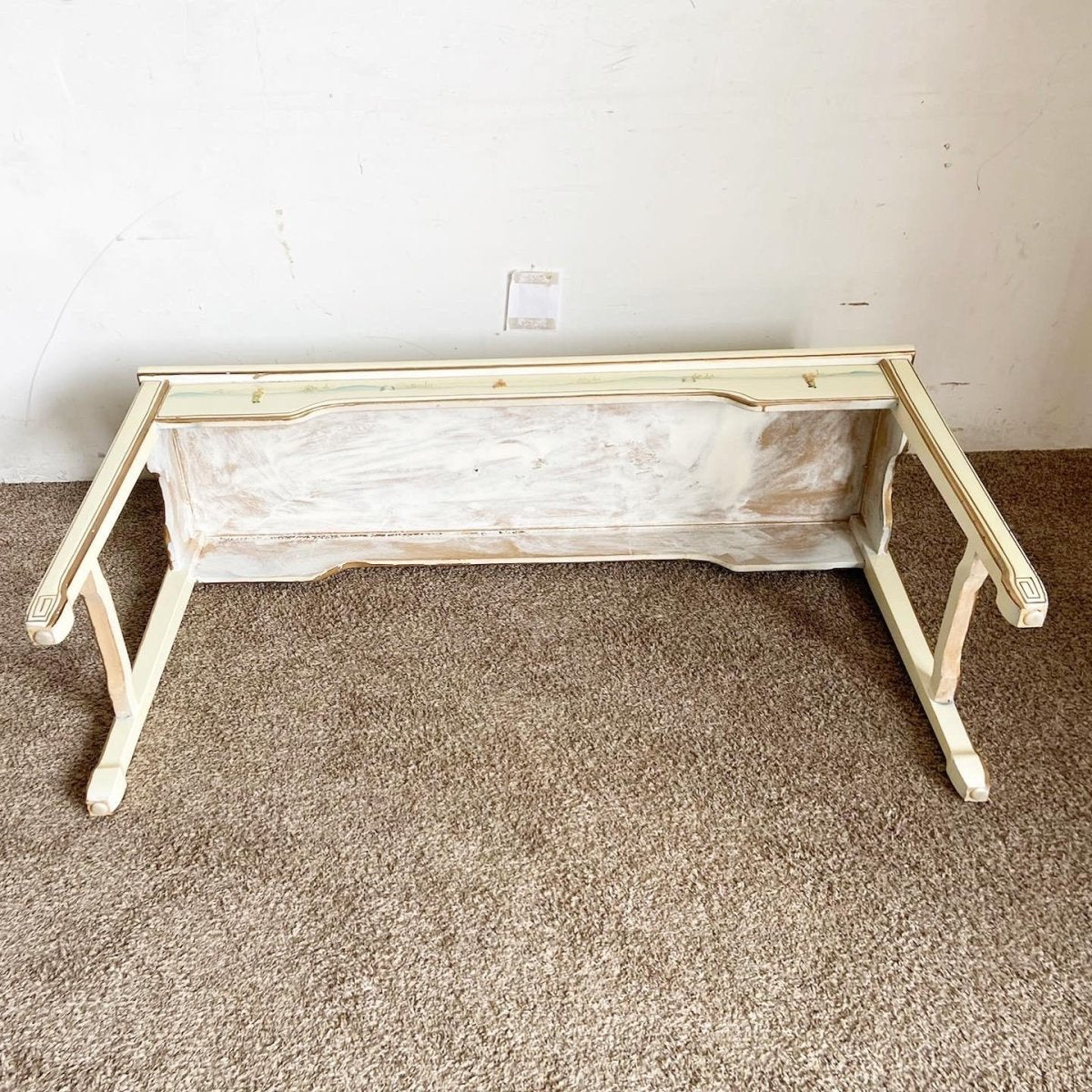 Chinese Cream Lacquered and Hand Painted Console Table - Dolphin & Flamingo
