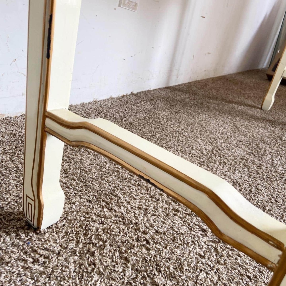 Chinese Cream Lacquered and Hand Painted Console Table - Dolphin & Flamingo