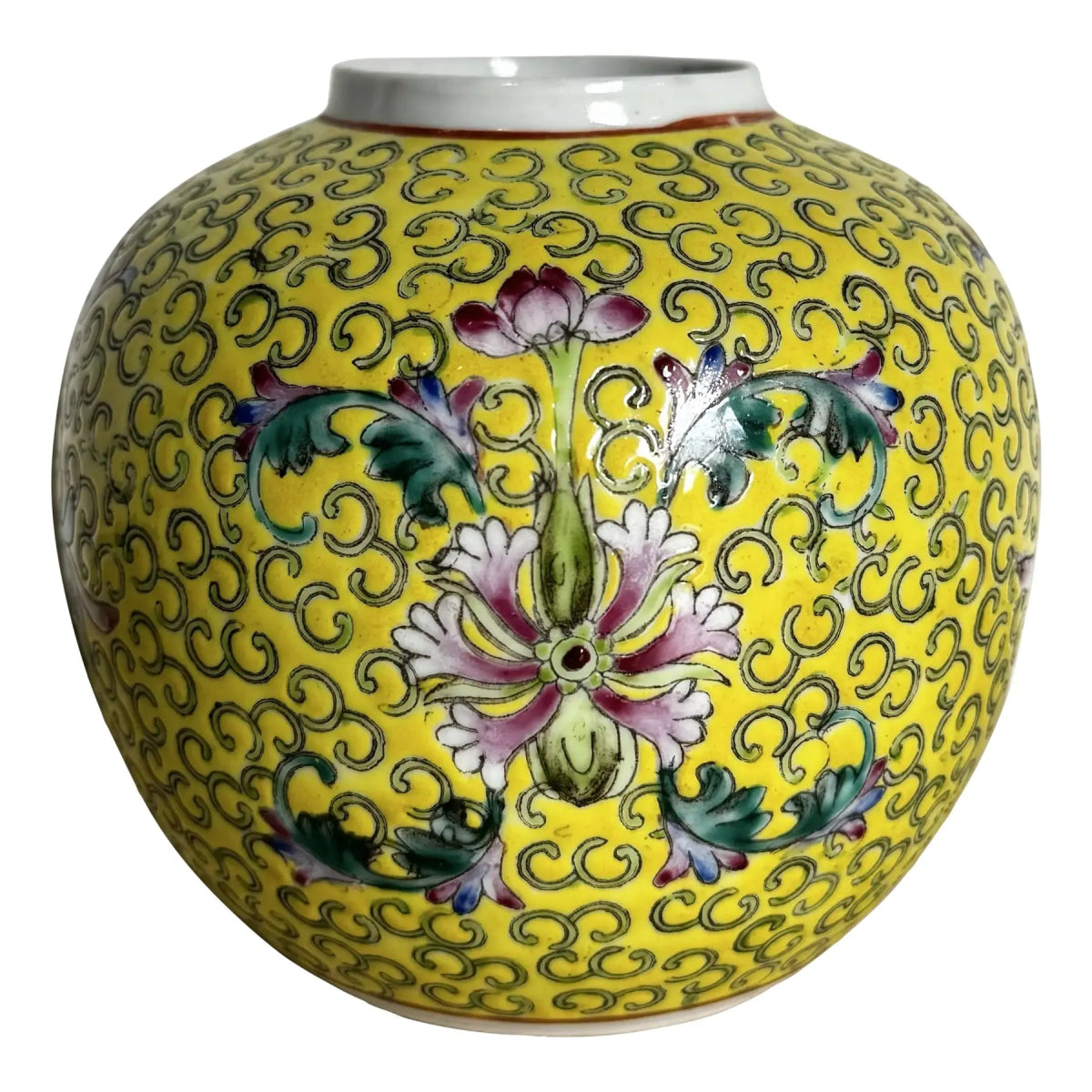 Chinese Famille Rose Porcelain Ginger Jar/Vase - Dolphin & Flamingo