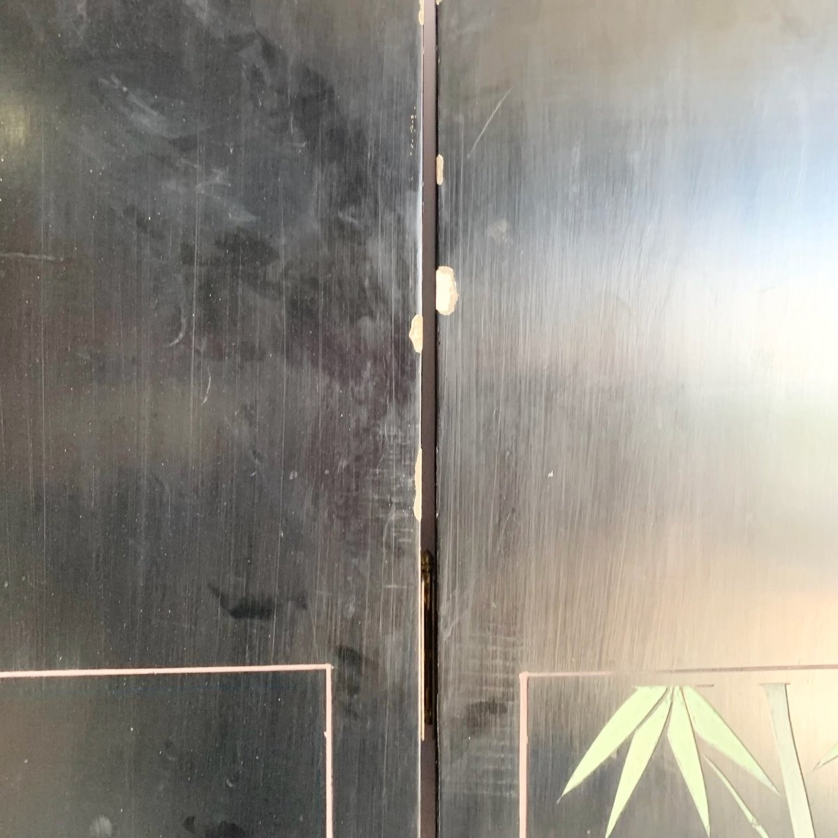 Chinese Hand Carved and Painted Gold and Black Room Divider/Screen - Dolphin & Flamingo