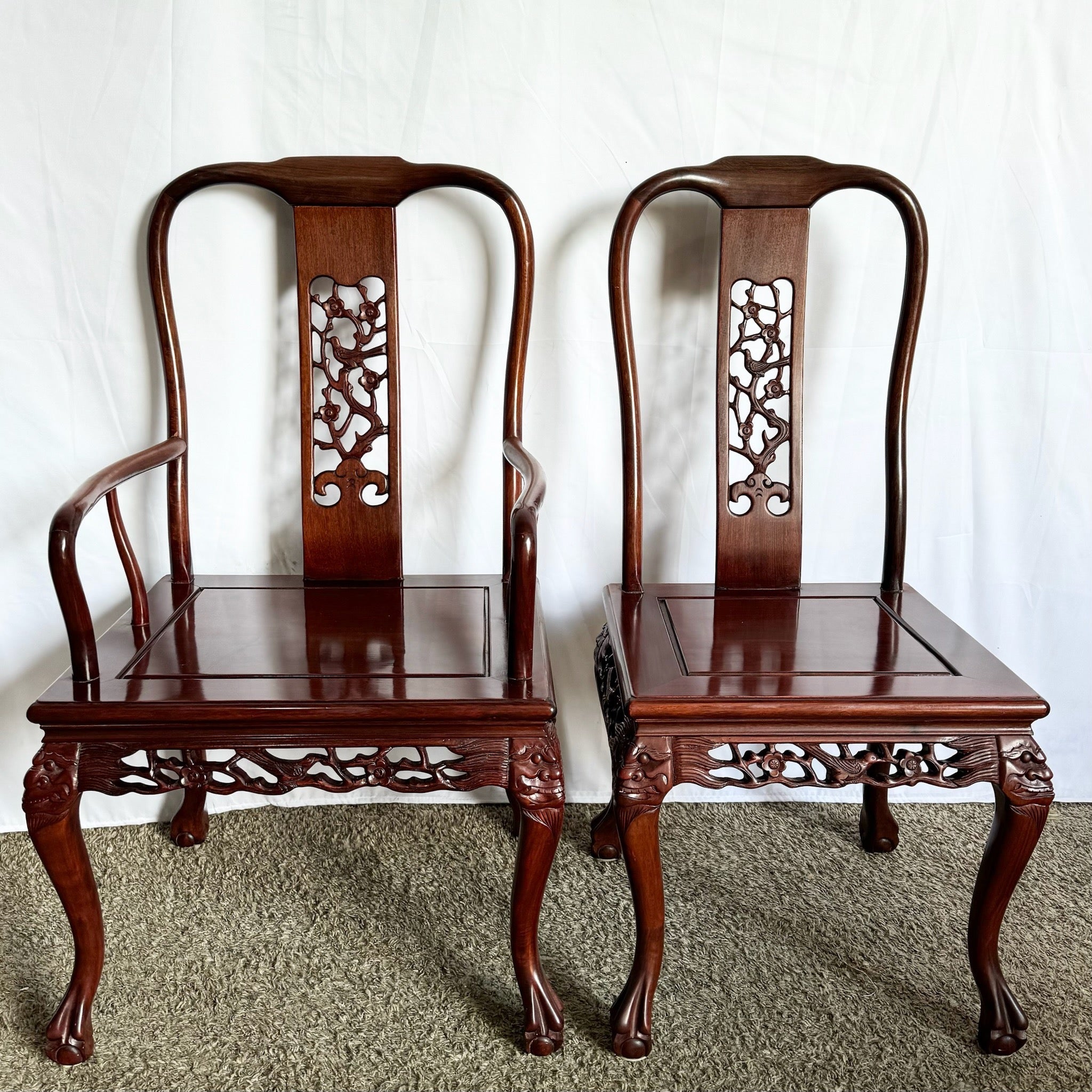 Chinese Hand Carved Rosewood Ball in Claw Dining Chairs - Set of 8 - Dolphin & Flamingo