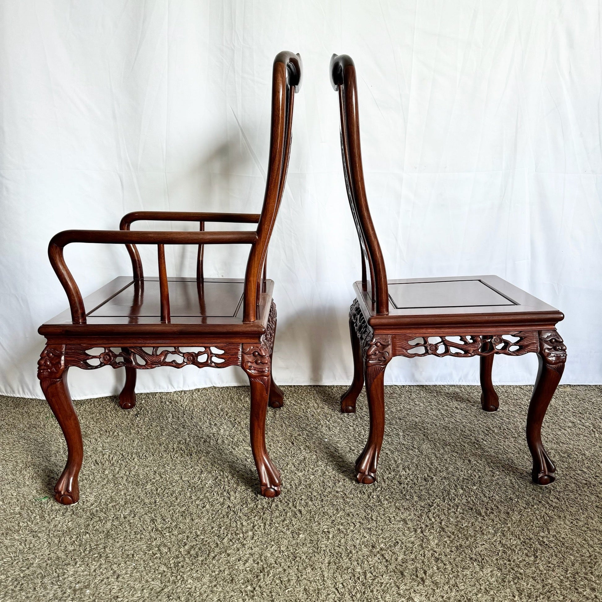 Chinese Hand Carved Rosewood Ball in Claw Dining Chairs - Set of 8 - Dolphin & Flamingo