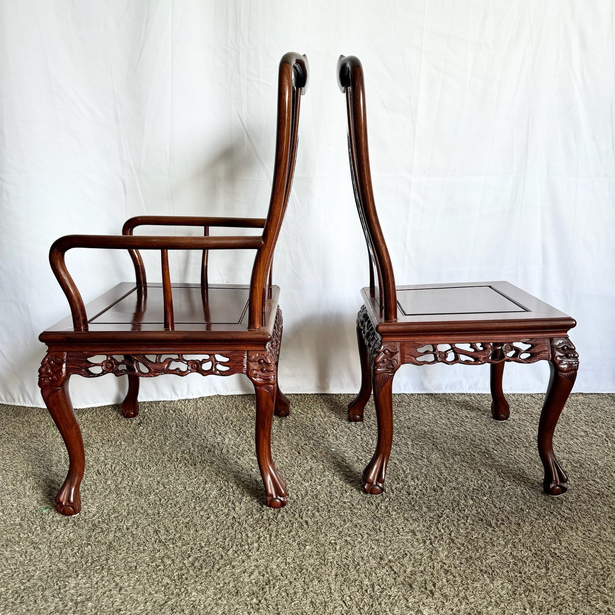 Chinese Hand Carved Rosewood Ball in Claw Dining Chairs - Set of 8 - Dolphin & Flamingo