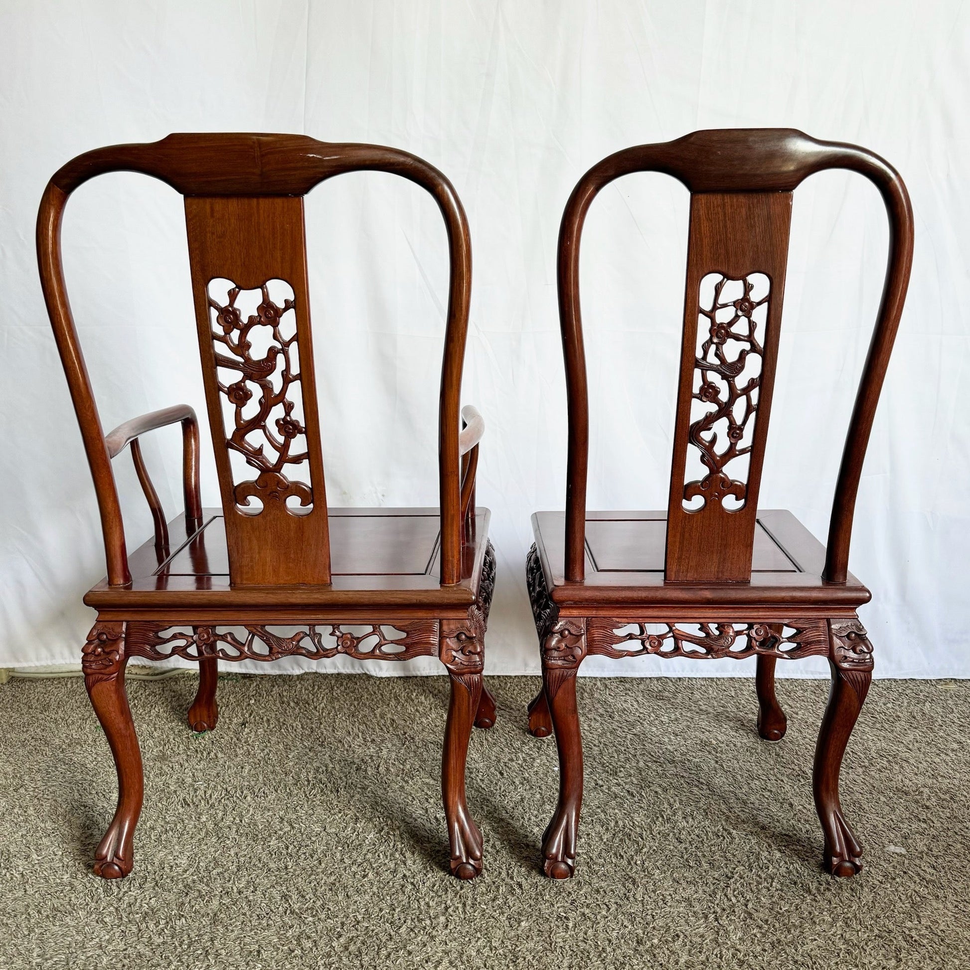 Chinese Hand Carved Rosewood Ball in Claw Dining Chairs - Set of 8 - Dolphin & Flamingo