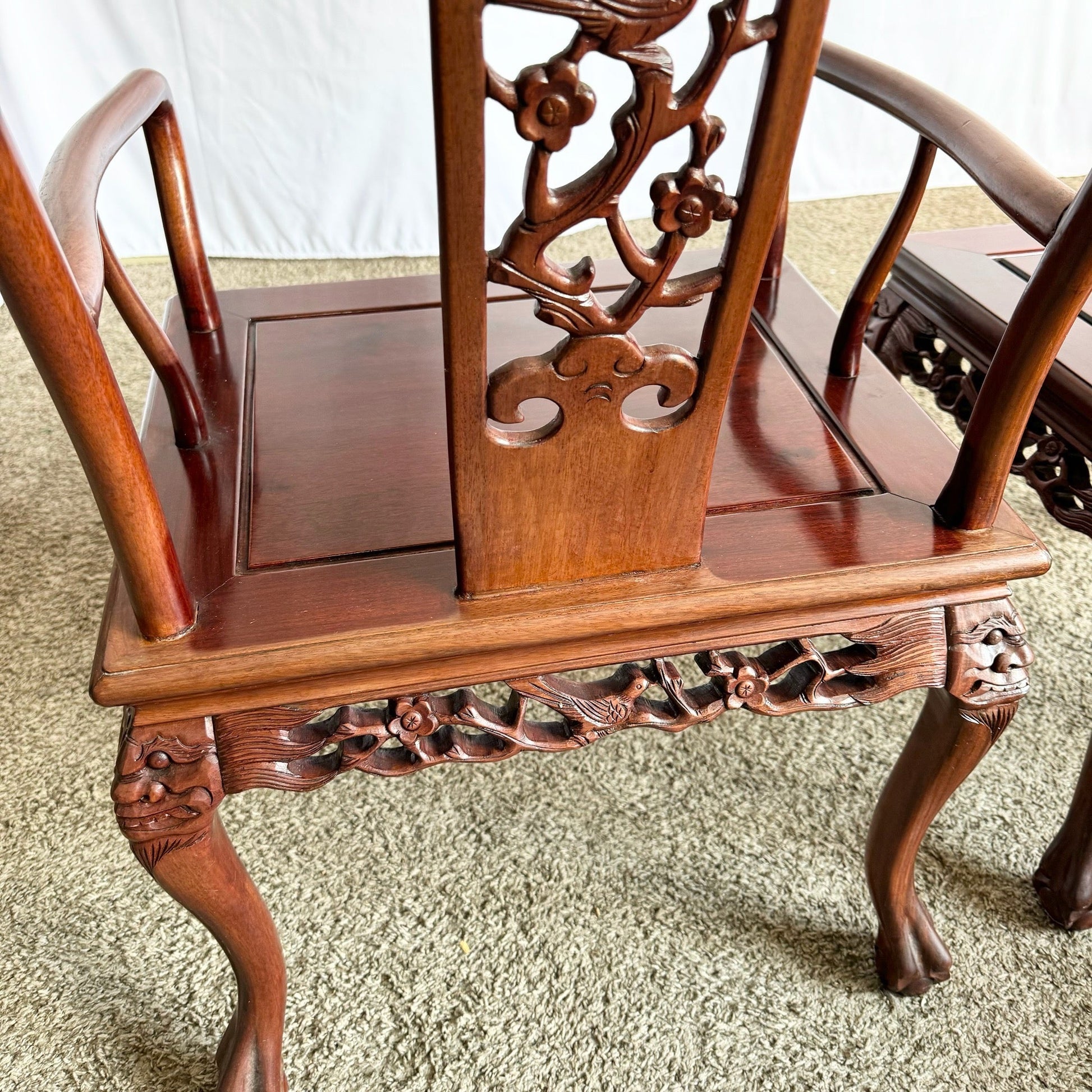 Chinese Hand Carved Rosewood Ball in Claw Dining Chairs - Set of 8 - Dolphin & Flamingo
