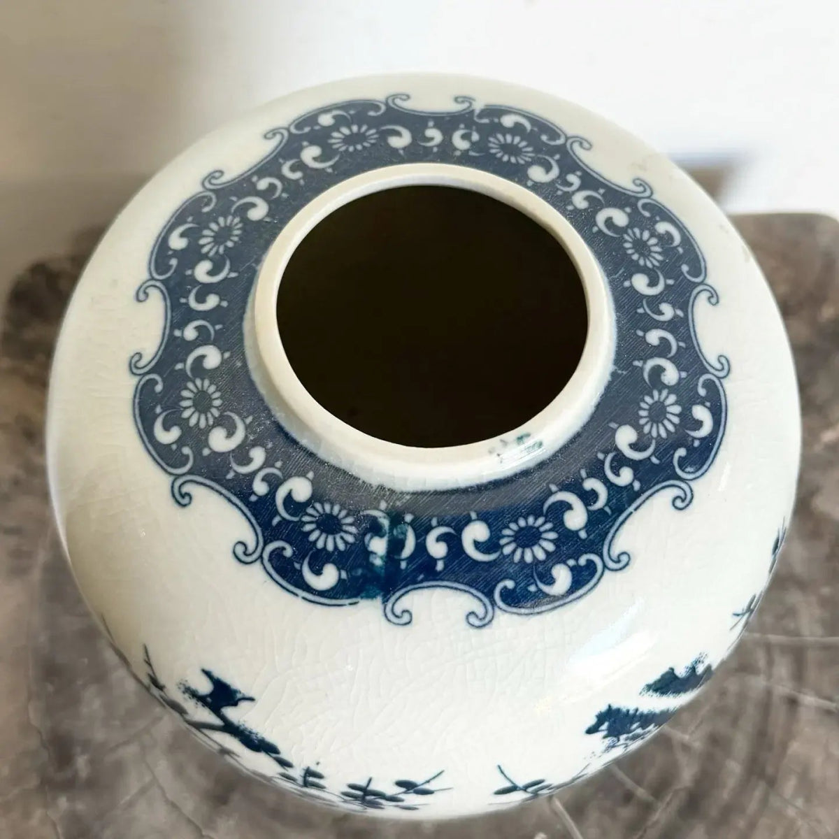 Chinese Hand Painted Blue and White Porcelain Vase - Dolphin & Flamingo