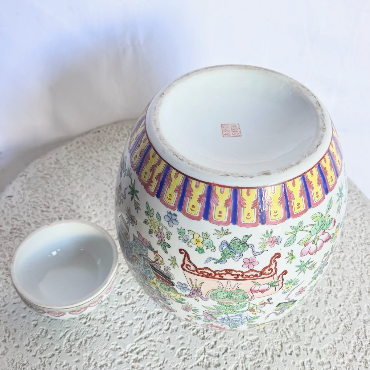 Chinese Hand Painted Porcelain Ginger Jar - Dolphin & Flamingo