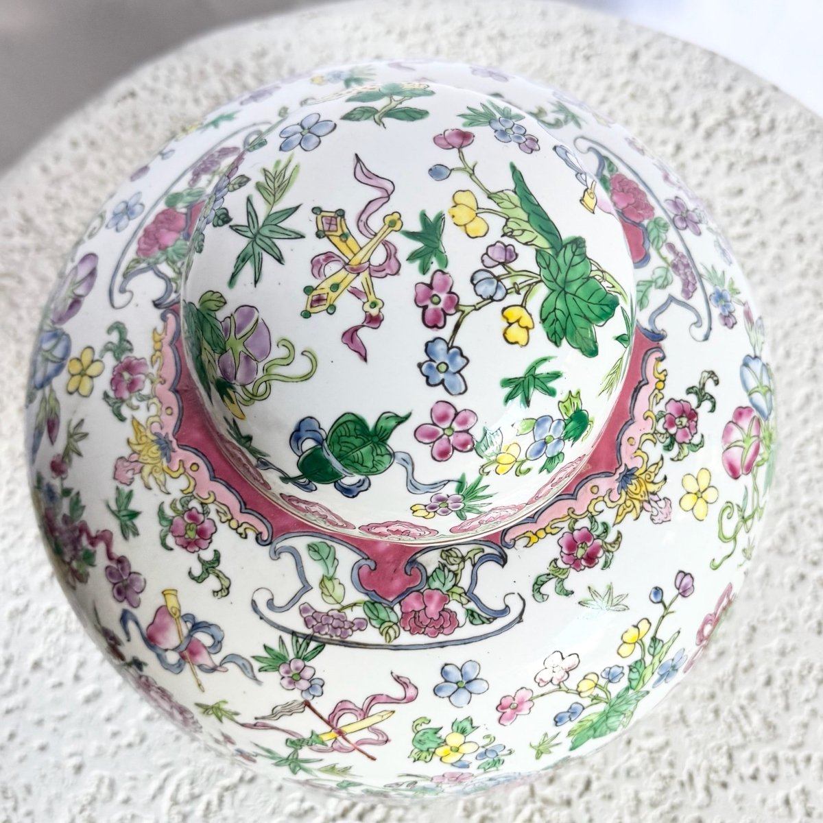Chinese Hand Painted Porcelain Ginger Jar - Dolphin & Flamingo