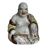 Chinese Hand Painted Porcelain Happy Buddha Sculpture Dolphin & Flamingo