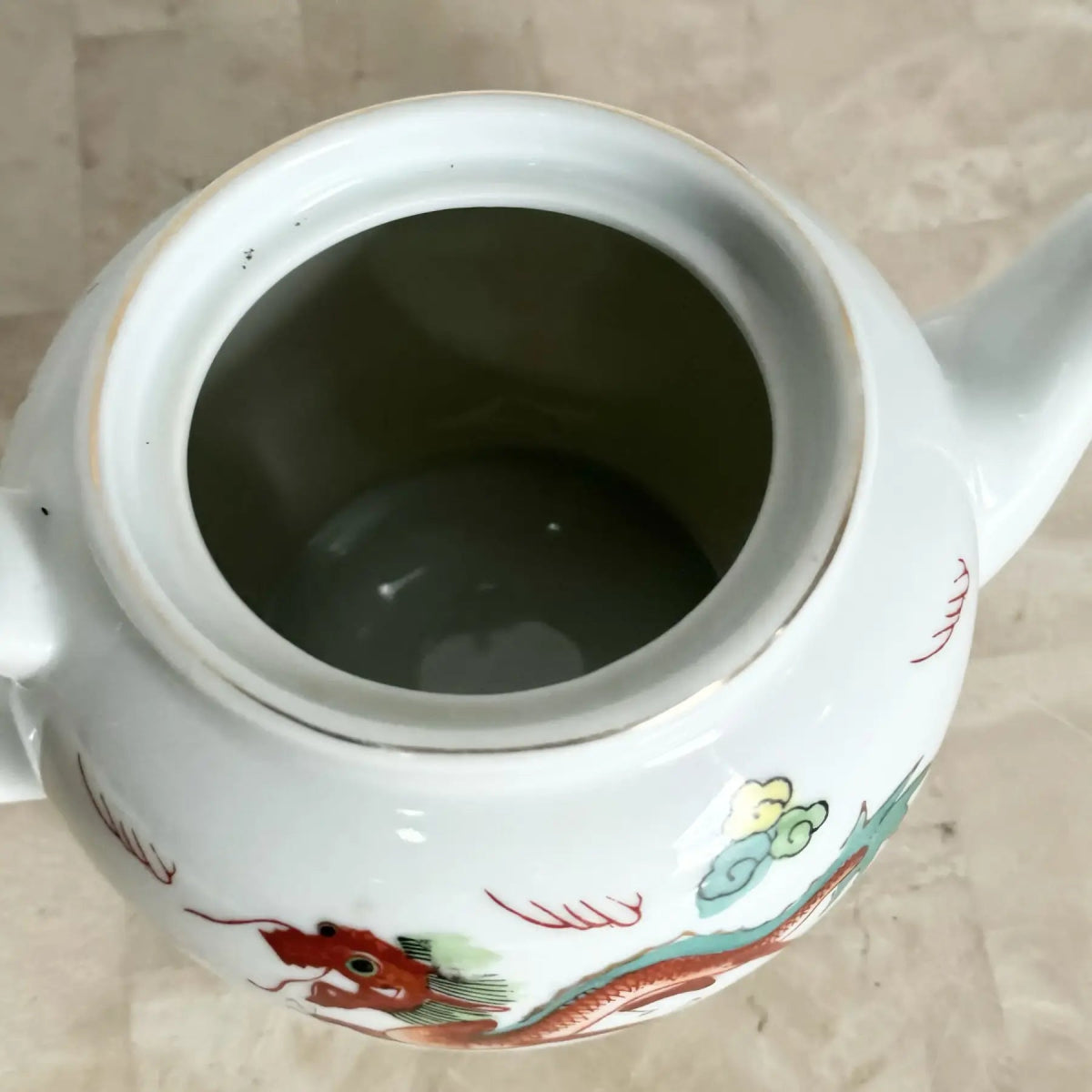 Chinese Hand Painted Porcelain Tea Pot - Dolphin & Flamingo