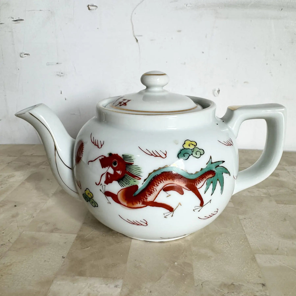 Chinese Hand Painted Porcelain Tea Pot - Dolphin & Flamingo