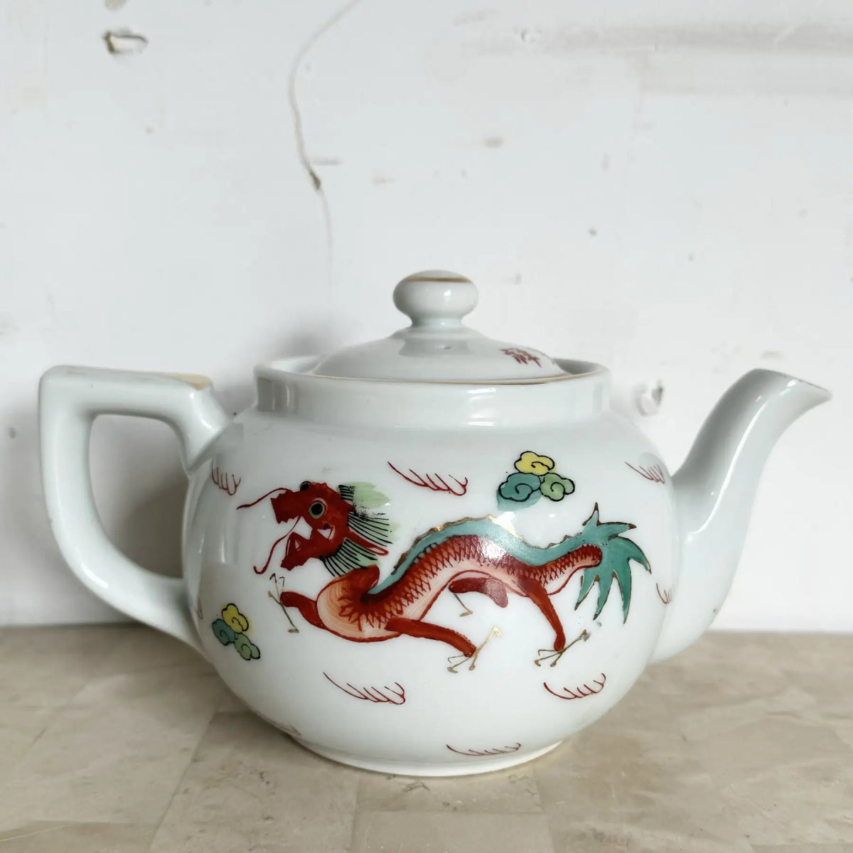 Chinese Hand Painted Porcelain Tea Pot - Dolphin & Flamingo