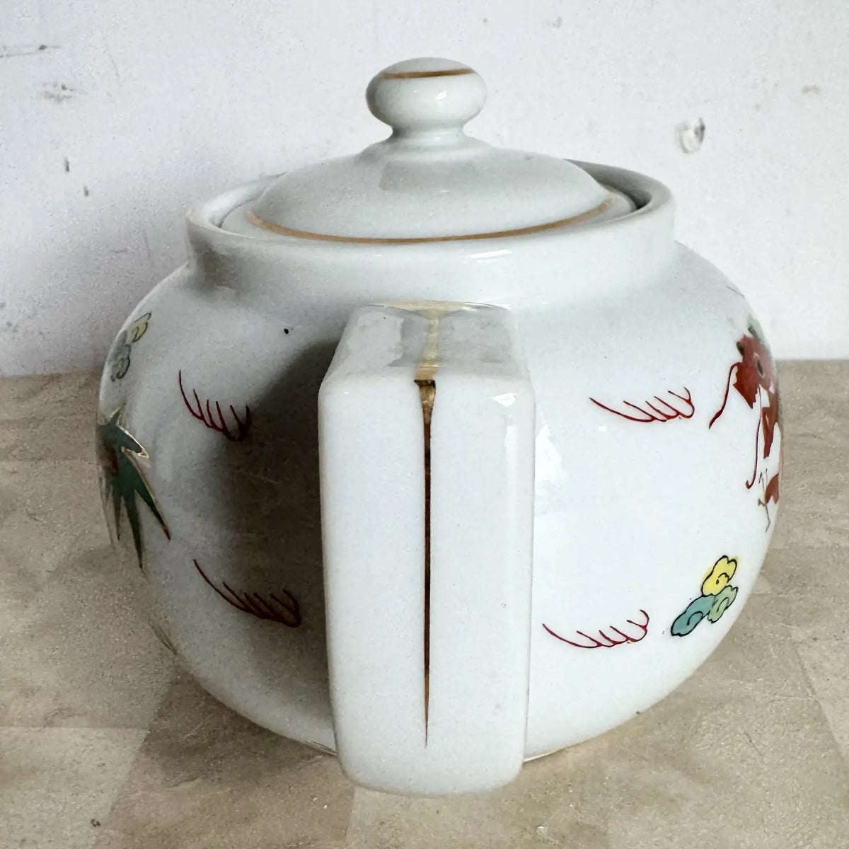 Chinese Hand Painted Porcelain Tea Pot - Dolphin & Flamingo