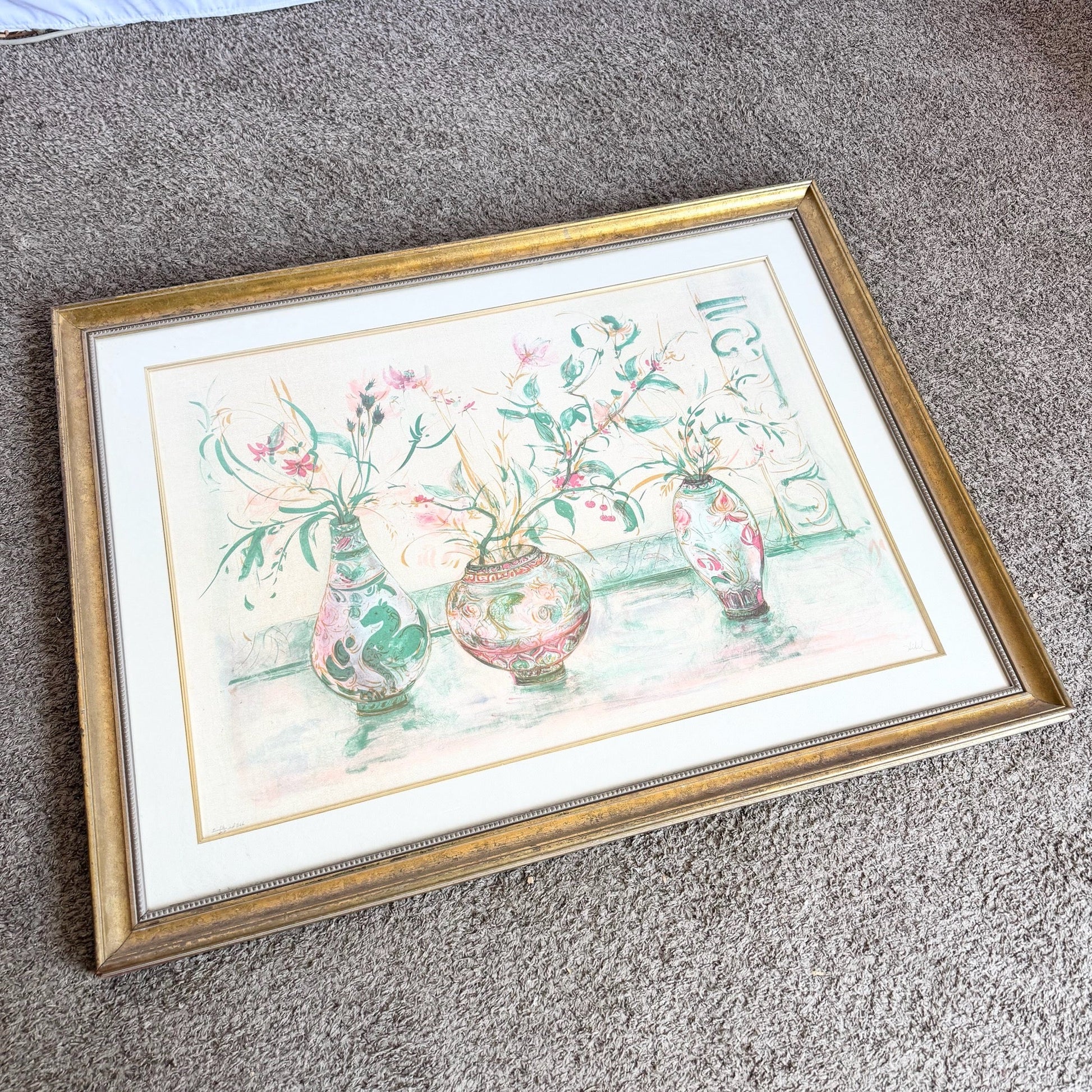 “Chinese Vase” Signed Limited Edition Lithograph by Edna Hibel - Dolphin & Flamingo