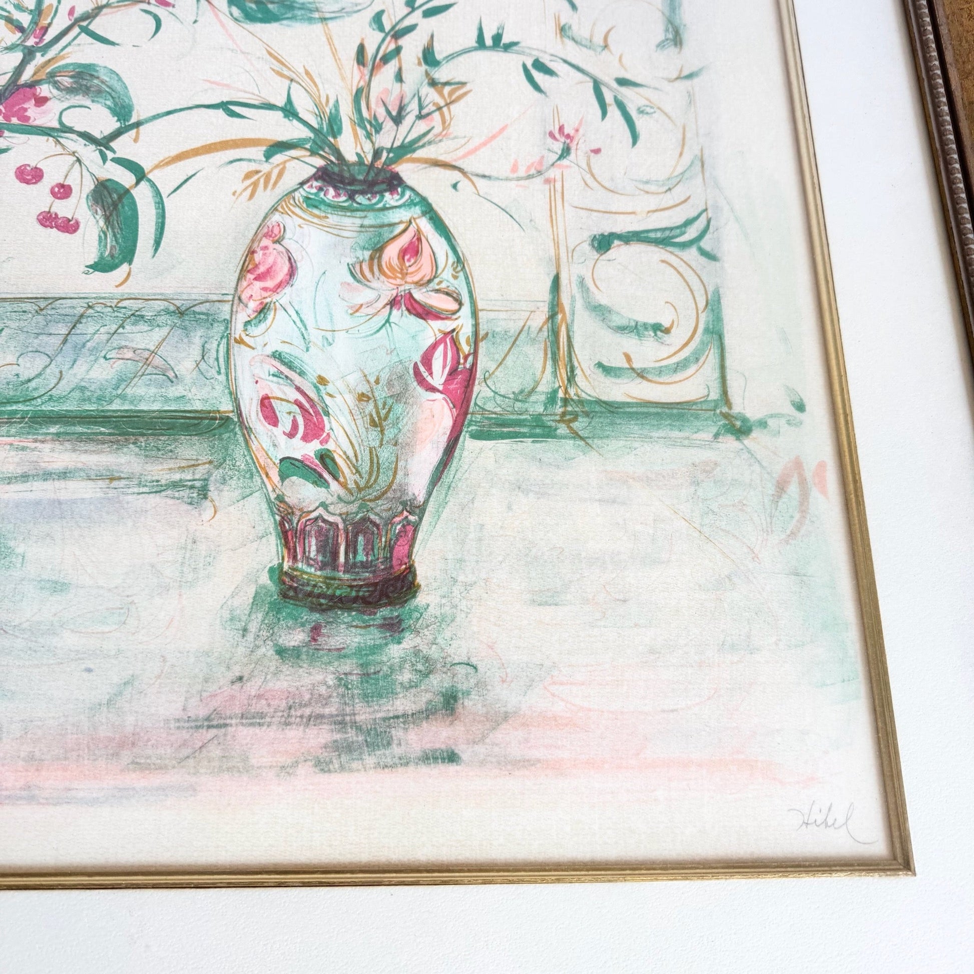 “Chinese Vase” Signed Limited Edition Lithograph by Edna Hibel - Dolphin & Flamingo