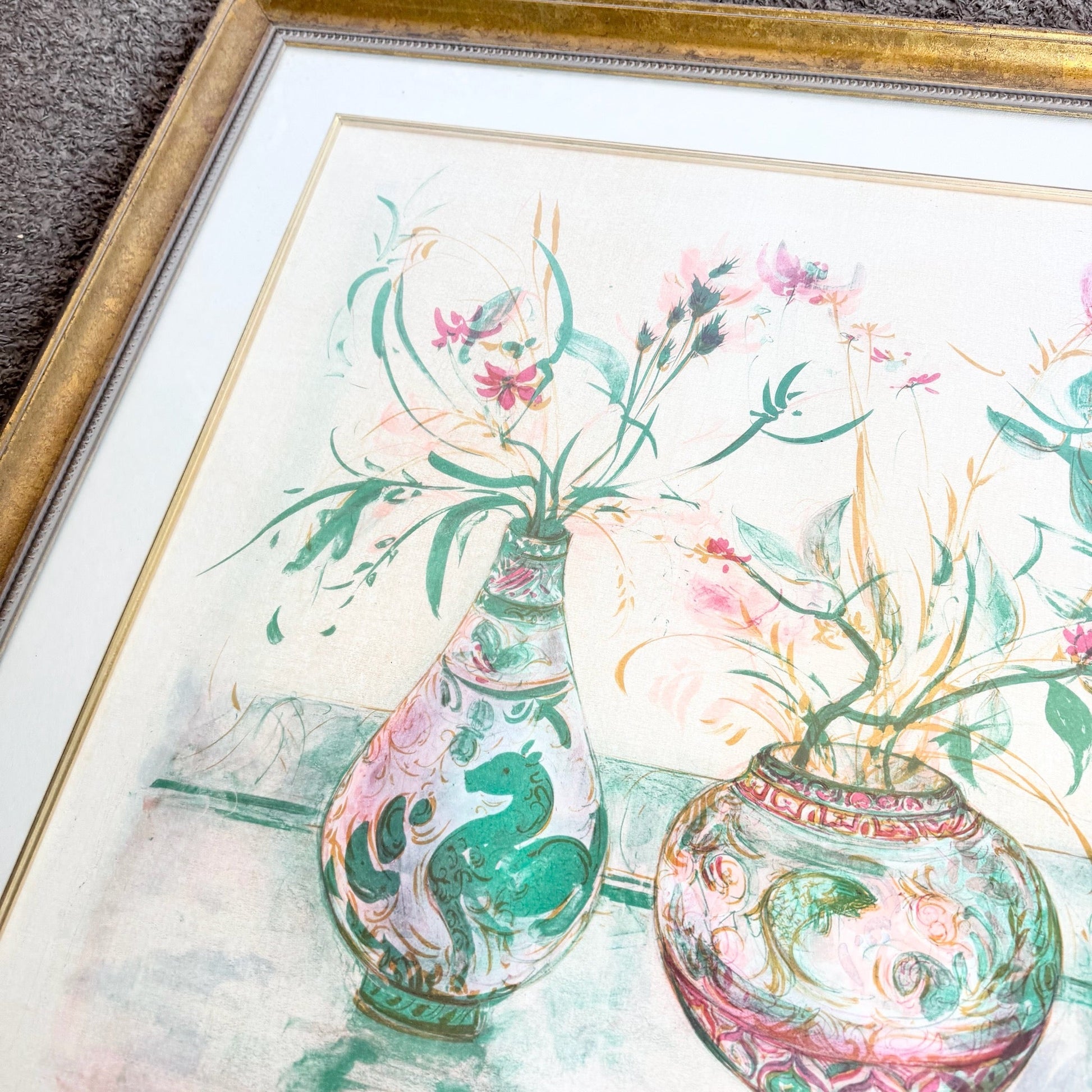 “Chinese Vase” Signed Limited Edition Lithograph by Edna Hibel - Dolphin & Flamingo
