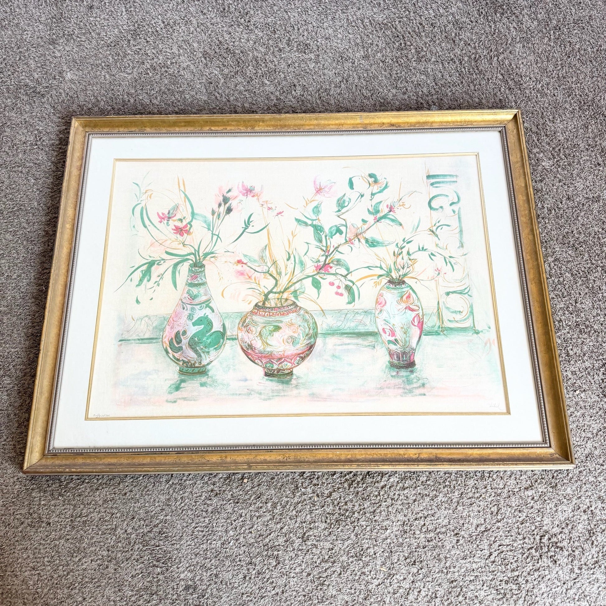 “Chinese Vase” Signed Limited Edition Lithograph by Edna Hibel - Dolphin & Flamingo