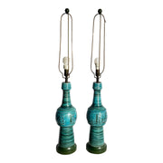 Chinoiserie Turquoise Blue Ceramic Glazed Table Lamps - A Pair