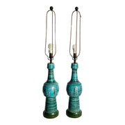 Chinoiserie Turquoise Blue Ceramic Glazed Table Lamps - A Pair - Dolphin & Flamingo