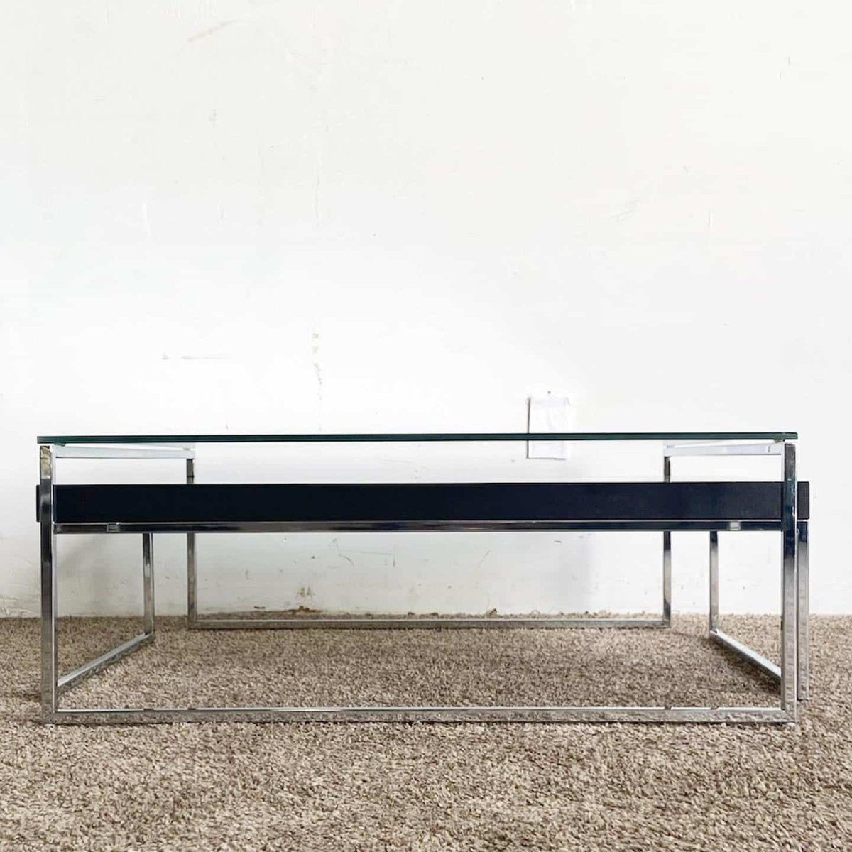 Chrome Glass Top and Wooden Top Nesting Coffee Table Set by Bo Concepts - Dolphin & Flamingo