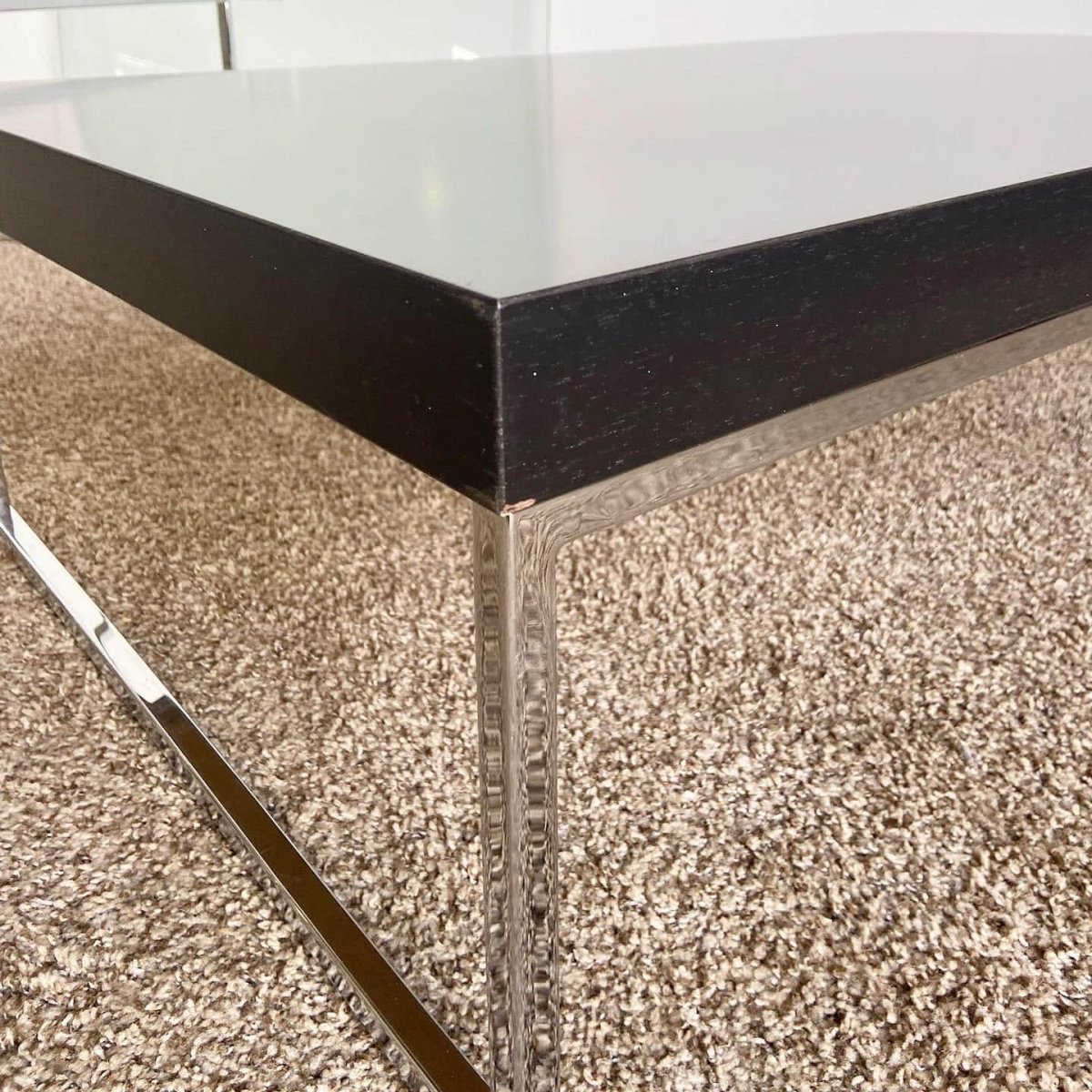 Chrome Glass Top and Wooden Top Nesting Coffee Table Set by Bo Concepts - Dolphin & Flamingo