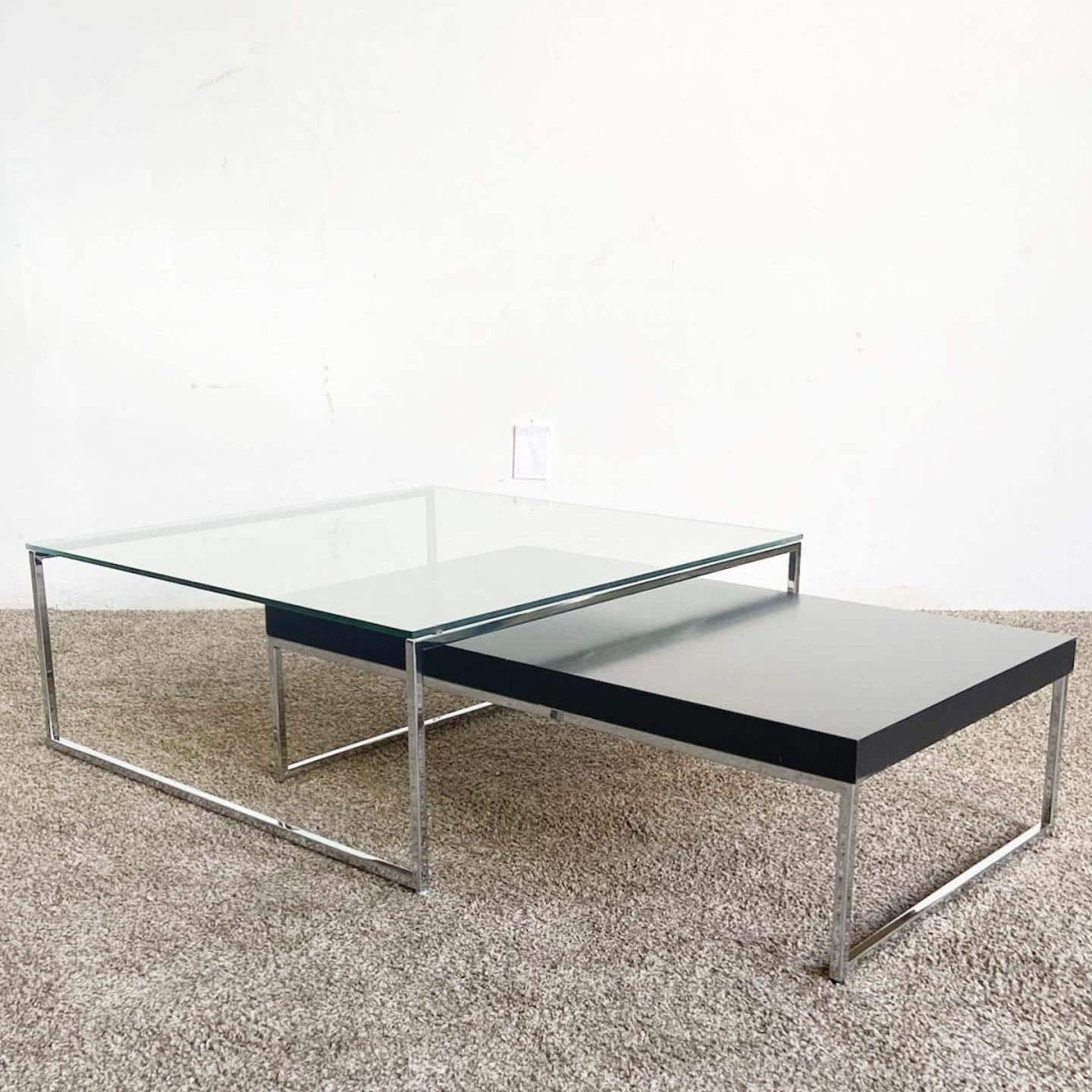Chrome Glass Top and Wooden Top Nesting Coffee Table Set by Bo Concepts - Dolphin & Flamingo