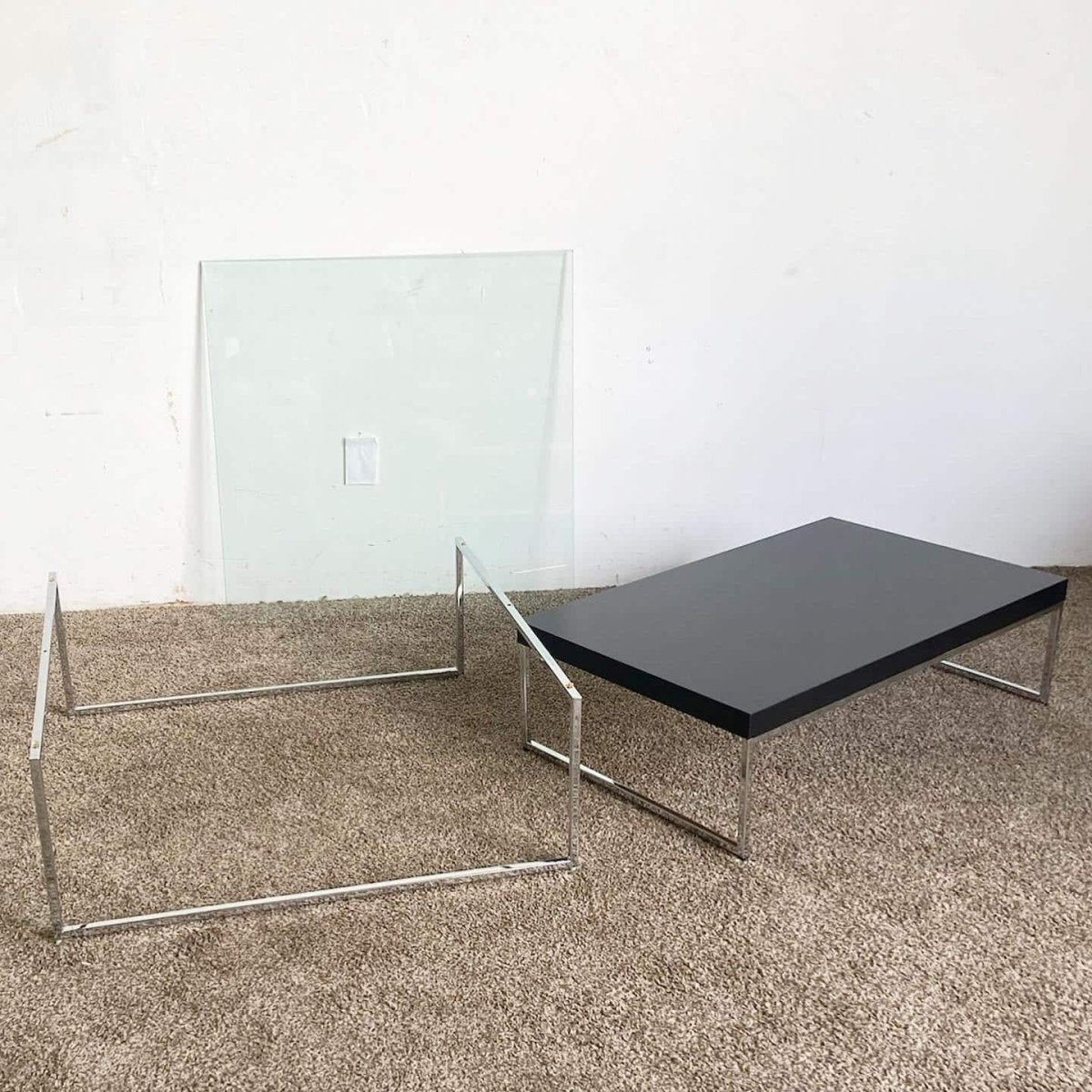 Chrome Glass Top and Wooden Top Nesting Coffee Table Set by Bo Concepts - Dolphin & Flamingo