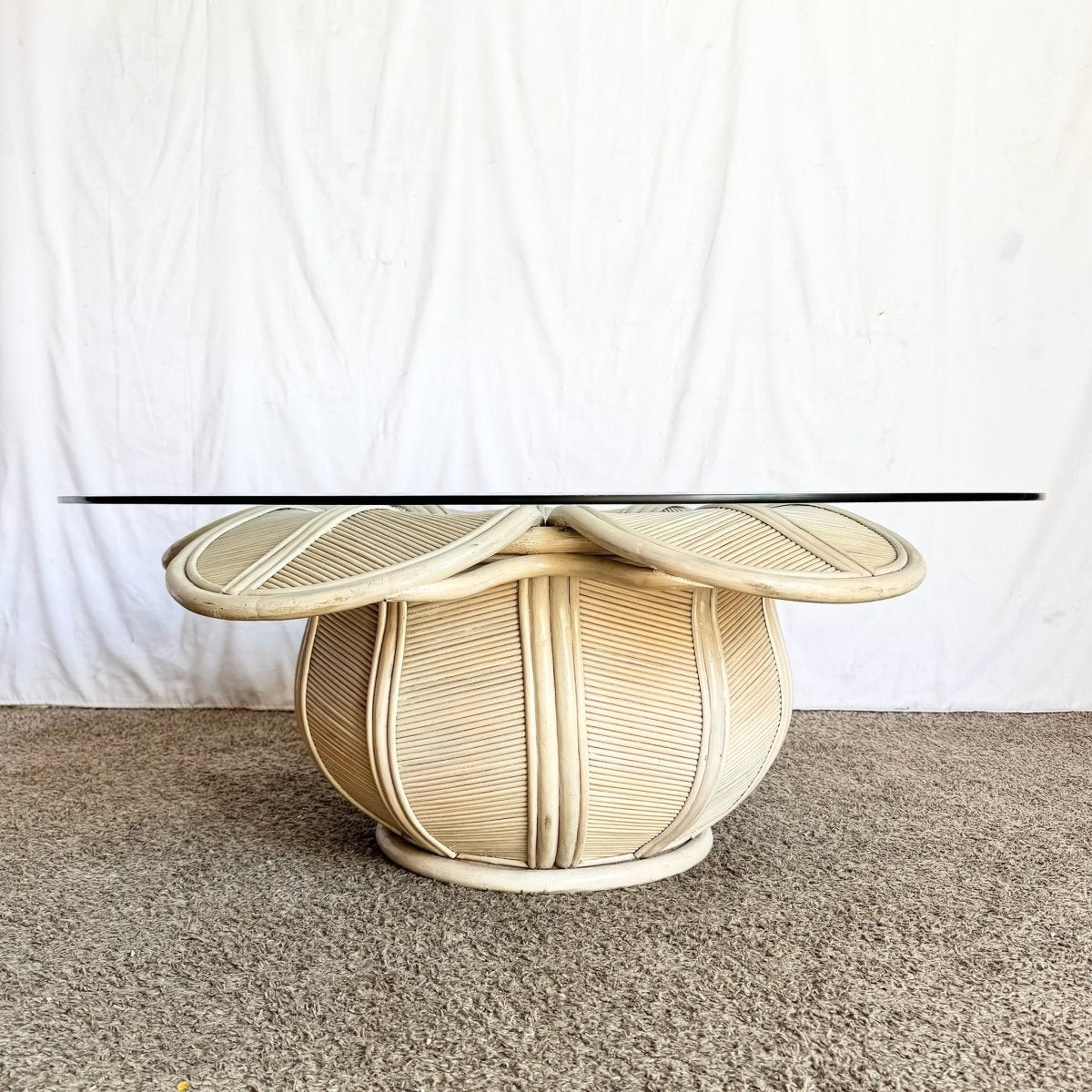 Coastal Bellflower Reed and Rattan Glass Top Coffee Table - Dolphin & Flamingo