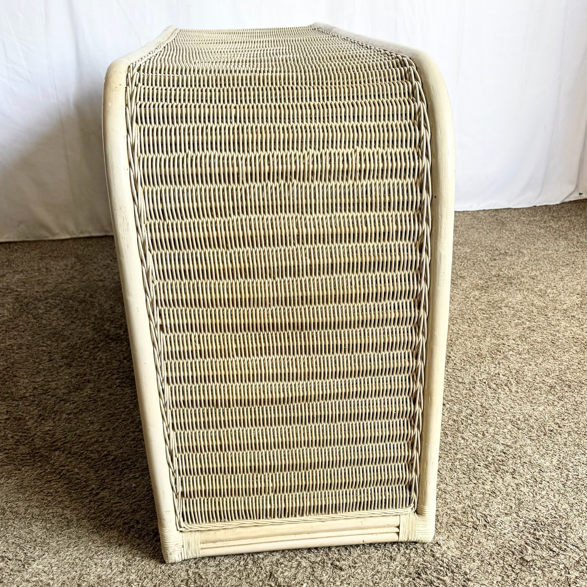 Coastal Boho Chic Wicker Rattan Waterfall Dresser With Wall Mirror - Dolphin & Flamingo