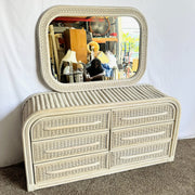 Coastal Boho Chic Wicker Rattan Waterfall Dresser With Wall Mirror - Dolphin & Flamingo