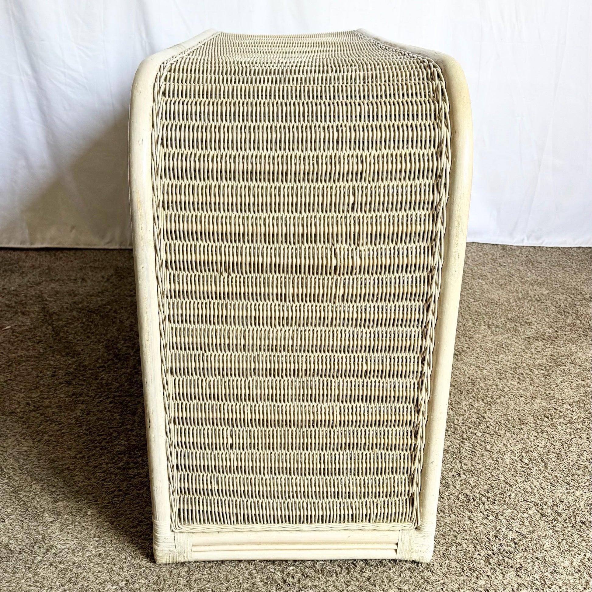 Coastal Boho Chic Wicker Rattan Waterfall Dresser With Wall Mirror - Dolphin & Flamingo