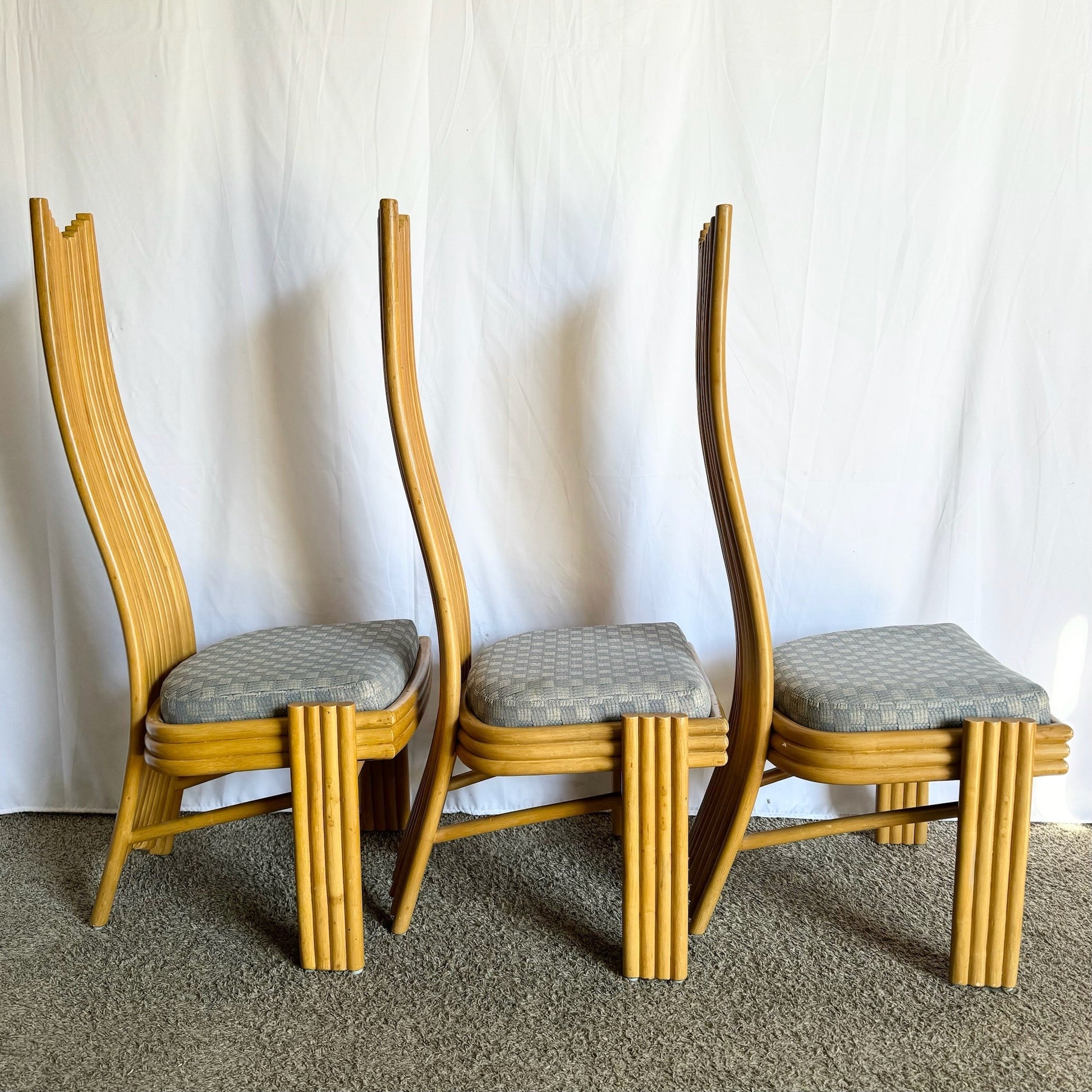 Coastal Boho Rattan High Back Dining Chairs - Set of 6 - Dolphin & Flamingo