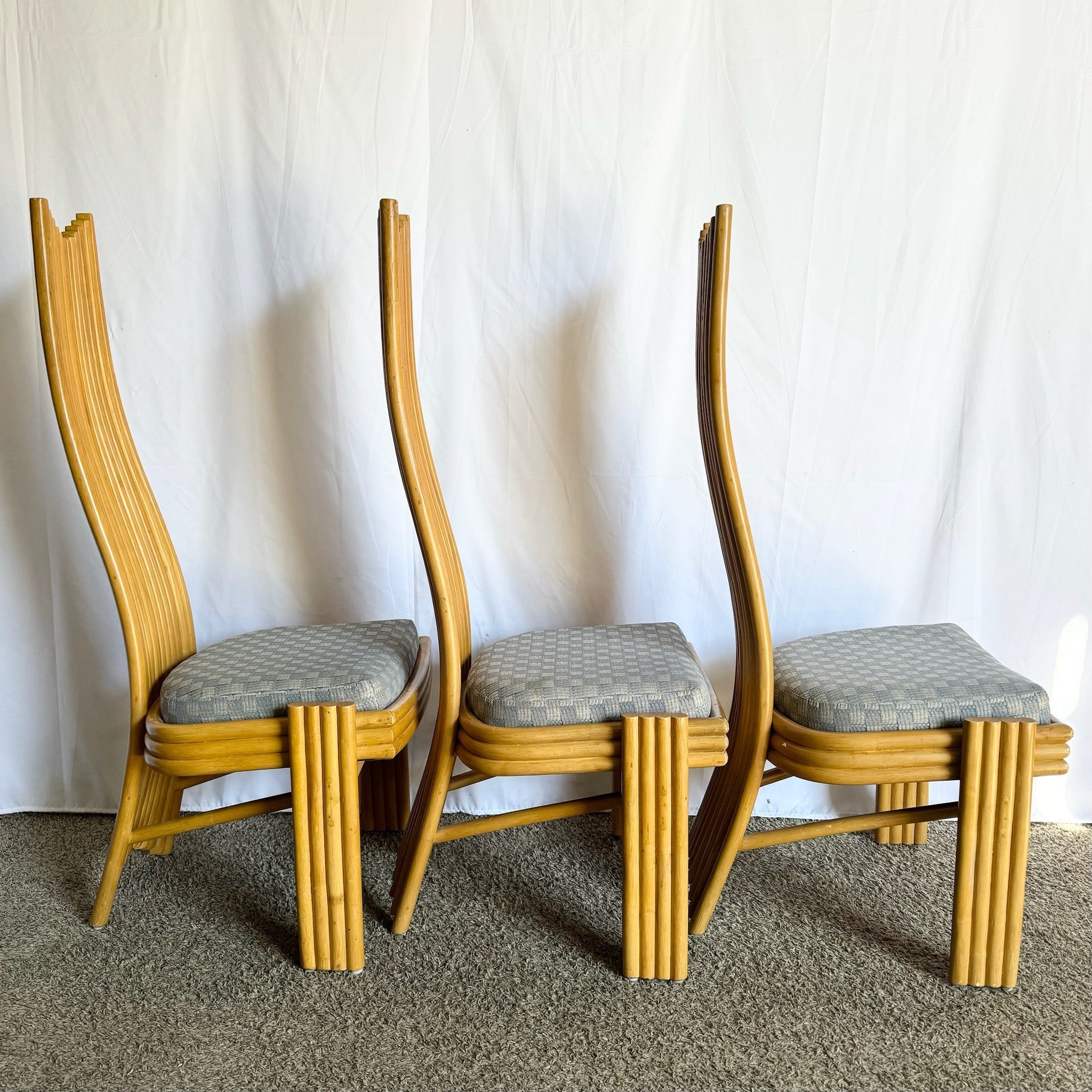 Coastal Boho Rattan High Back Dining Chairs - Set of 6 - Dolphin & Flamingo