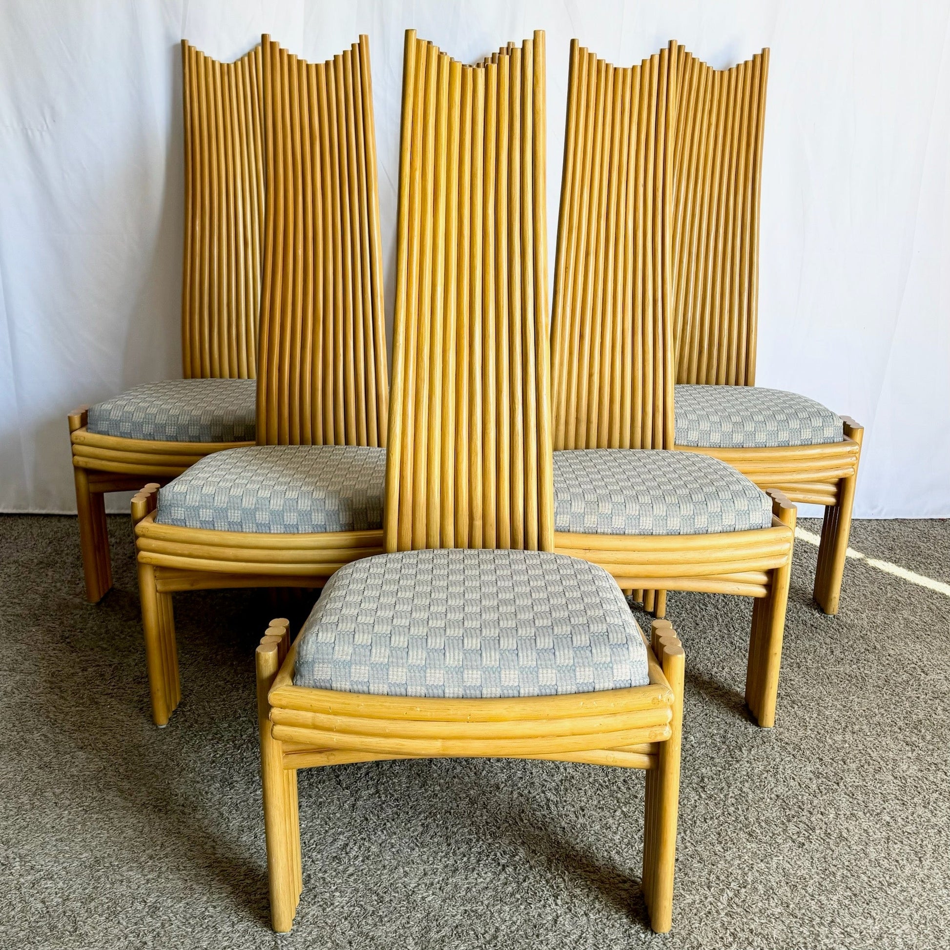 Coastal Boho Rattan High Back Dining Chairs - Set of 6 - Dolphin & Flamingo